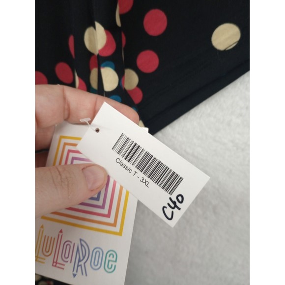 NWT LuLaRoe Tunic Top Plus Size 3XL Black with Colorful Dots Stretch Lightweight - Picture 6 of 16